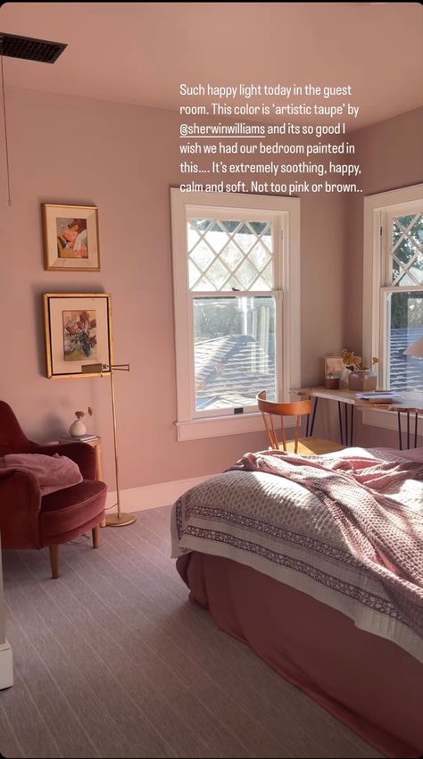 Mauve Beige Bedroom, Taupe Pink Bedroom, Mauve Guest Bedroom, Mauve Bedroom Paint Colors, Light Mauve Bedroom, Taupe Sherwin Williams, Mauve Bedroom Ideas, Soft Pink Bedroom, Bunny Bedroom