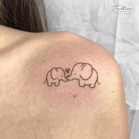 First Grandchild Tattoo, Couple Elephant Tattoo, Simple Line Elephant Tattoo, Cute Elephant Tattoos For Women, Simple Elephant Tattoos For Women, Elephant Tattoos Mother Daughter, Elephant Matching Tattoos, Mother And Baby Elephant Tattoo, Mother Daughter Tattoos Elephant