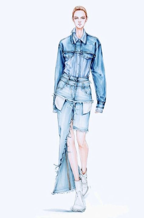 Jean Illustration Fashion, Jeans Texture Drawing, Fashion Illustration Denim, Denim Fashion Illustration, Fashion Illustration Portfolio, Fashion Design Books, Moda Denim, Fashion Illustrations Techniques, Fashion Drawing Tutorial