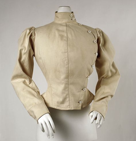 Fencing jacket (image 1) | American or European | 1904 | cotton | Metropolitan Museum of Art | Accession #: C.I.42.92.2a, b Fencing Jacket, Women's Fencing, Costume Institute, Victorian Women, Historical Costume, Leather Jacket Men, Metropolitan Museum Of Art, Metropolitan Museum, Fencing