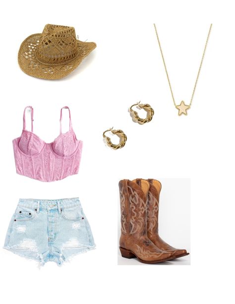 Country concert• country music• pink corset• concert outfit• outfit inspiration• summer outfit Chelsea Cutler Concert Outfit, Simple Country Concert Outfit, Chris Stapleton Concert Outfit, Stampede Fits, Country Fest Outfits, Luke Combs Concert Outfit, Country Bar Outfit, Country Thunder Outfits, Nashville Fits