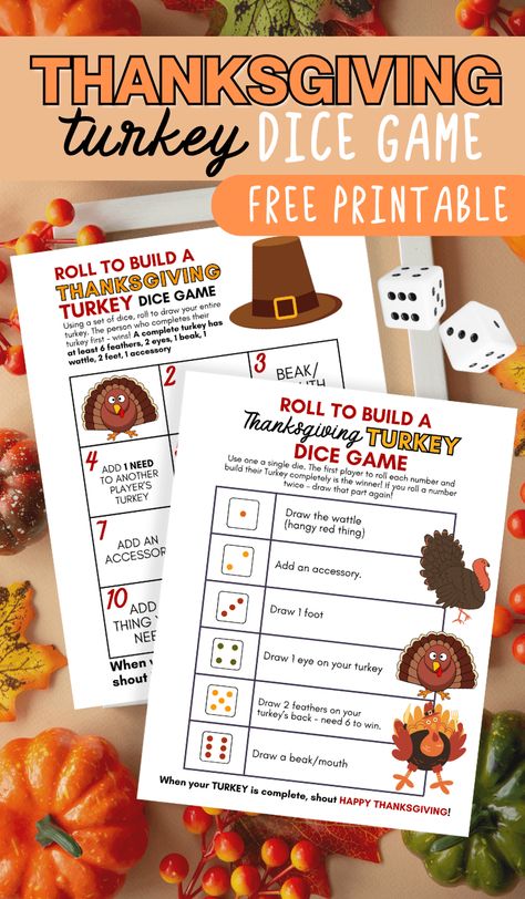 This free printable roll a turkey dice game is one of my kids favorite Thanksgiving games to play after dinner! Just roll the dice, and draw the turkey parts on the blank turkey template! So easy and fun for little ones! Grab the free printable turkey dice game for Thanksgiving now! Thanksgiving Paper Plate Drawing Game, Roll A Turkey Dice Game Free Printable, Roll A Turkey Dice Game Printable, Thanksgiving Games Free Printable, Roll A Snowman Dice Game Free Printable, Turkey Ticket, Roll A Turkey Dice Game, Free Printable Thanksgiving Games, Turkey Bingo