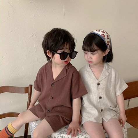 Ulzzang Kids, Cute Asian Babies, Korean Babies, Asian Babies, Linen Suit, Suit Set, Linen Shorts, T Shirt And Shorts