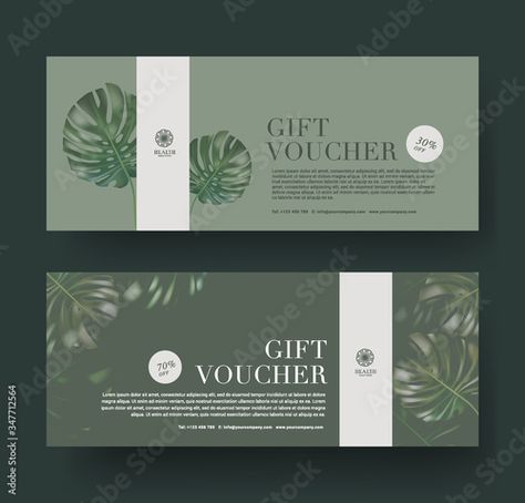 Stock Image: Gift Voucher Template Promotion Sale discount, Minimal green and leaf for Spa luxury hotel resort, Cosmetic texture Monstera leaf background, vector illustration Gift Voucher Template, Spa Luxury, Voucher Template, Voucher Design, Shelves Design, Promotion Design, Promotional Design, Gift Voucher, Leaf Background