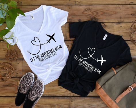 Personalized Let the Adventure Begin Destination Wedding | Etsy Destination Wedding Shirts, Wedding Tshirts, Vacation Tshirts, Travel Tshirt, Wedding Shirt, Let The Adventure Begin, Wedding Travel, Travel Shirt, Family Vacation Shirts