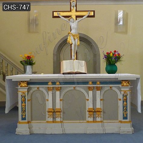 Custom Made Catholic Church Marble Altar Table for Sale CHS-747 Catholic Altar, Altar Design, Marble Carving, Virgin Mary Statue, Modern Church, Mary Statue, Altar Table, Beige Marble, Table Designs