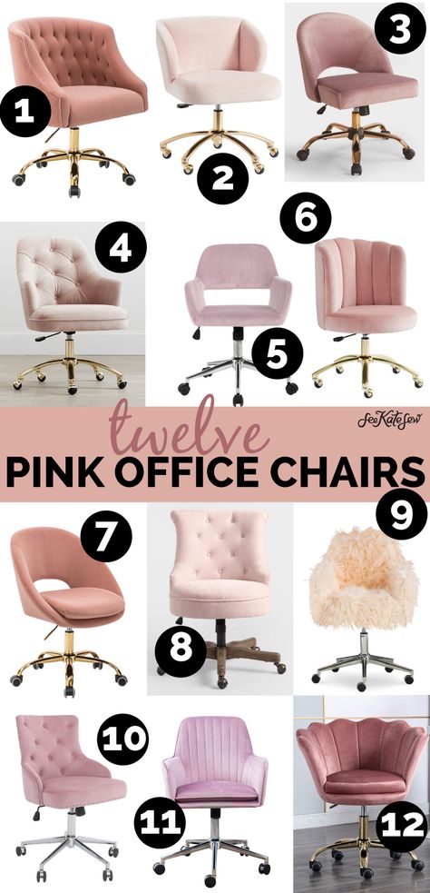 If you're looking for the PERFECT pink office chair, I have you covered. My sewing room wasn't complete until I found this pink beauty, but it's sold out. So, I had to round up a few more pink rolling office chairs in case you need one! || See Kate Sew Pink Chair Office, Sewing Room Chair, Sewing Chairs Best, Shades Of Pink Room, Feminine Office Ideas, Cute Office Chair, Blush Pink Office, Pink Office Ideas, Chic Office Desks