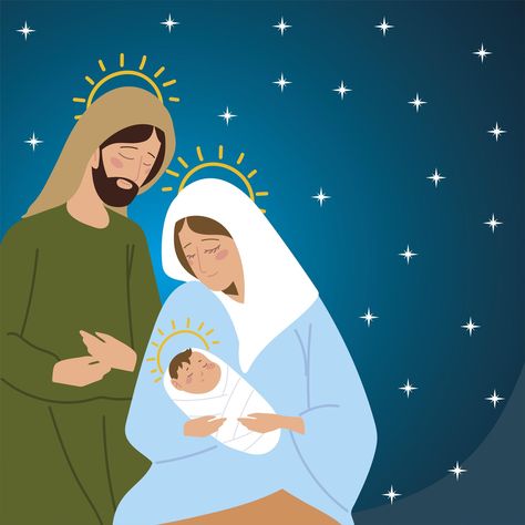 Lds Clipart, Mama Mary, Star Background, Holy Family, Baby Jesus, Christmas Paintings, Vector Photo, Cartoon Drawings, Card Art