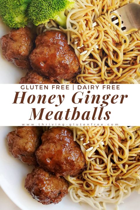 Ginger Meatballs, Ginger Asian, Gluten Free Dairy Free Dinner, Asian Meatballs, Gf Dinner, Dairy Free Recipes Dinner, Honey Ginger, Dairy Free Dinner, Gluten Free Recipes For Dinner