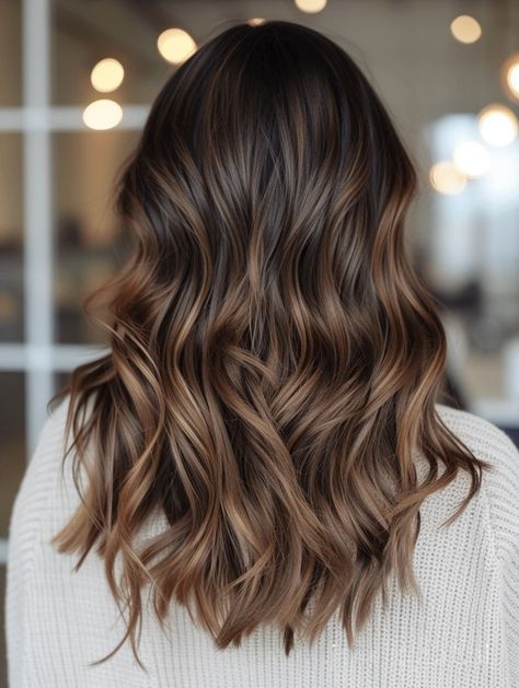 33 Stunning Hair Color Ideas for Spring 2024 Hair Colors 2024 Summer, Brown Hair Colors Spring 2024, Dark Brown Lowlights In Light Brown Hair, Dark Brunette Summer Hair 2024, Light Brown Balayage Medium Length, Walnut Balayage, Hair Color Ideas For Brunettes 2024, Warm Brown Balayage Caramel, Dark Root Balayage Brunettes