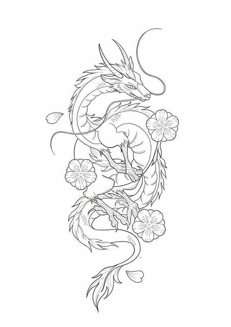 Wealth Tattoos For Women, Dragon Stencil Tattoo, Fineline Dragon Tattoo, Dragon Outline Drawing, Line Art Dragon, Dragon Line Drawing, Dragon Line Art, Haku Tattoo, Dragon Tattoo Outline