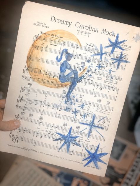 Painting On Music Sheets, Watercolor On Music Sheet, Across The Stars Sheet Music, City Of Stars Sheet Music, Sheet Music Artwork, Moon River Sheet Music, Sky Music Sheet, Sheet Music Art, Piano Sheet Music