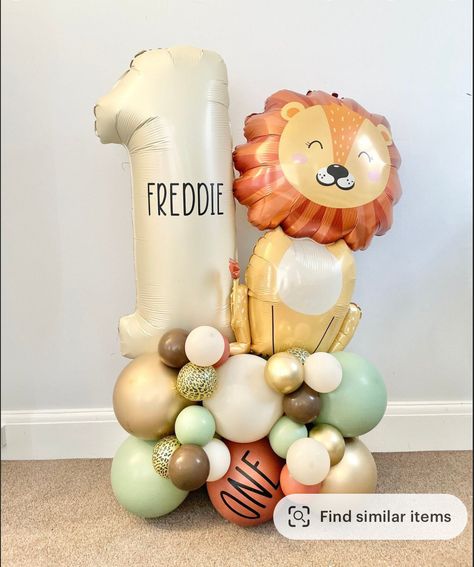 Wild One Balloons, One Balloon 1st Birthdays, Lion Balloon, First Birthday Safari, Safari First Birthday, Safari Birthday Party Decorations, Safari Balloon, Lion Party, Wild One First Birthday