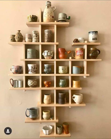 Mug Storage, Mug Display, Coffee Bar Home, Home Design Ideas, Open Storage, Dream House Decor, Ideas Living, Ideas Home, Wall Shelf