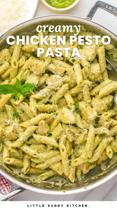 Creamy Chicken Pesto Pasta, Pesto Pasta Recipes Chicken, Easy Pesto Pasta, Fresh Basil Pesto, Basil Pesto Chicken, Creamy Pesto Chicken Pasta, Chicken Pesto Pasta, Basil Pesto Pasta, Penne Pasta Recipes