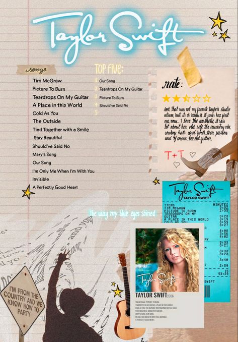 Taylor Swift Debut Journal, Swiftmas Basket, Taylor Swift Journal Pages, Collage Procreate, Song Journal, Taylor Swift Debut Album, Album Collage, Taylor Swift Debut, Taylor Swift Book