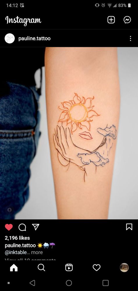 Rain Cloud Tattoos, Tattoo Lines, Yellow Tattoo, Peace Sign Tattoos, Tattoo Fixes, Tattoo Sun, Dance Tattoo, Sky Tattoos, Sunshine Tattoo