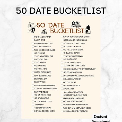 Have To Do This List Boyfriend, Printable Date Night Ideas, Vacation Date Ideas, 100 Dates Bucket List, Ideal Date Ideas, Bucket List Date Ideas, List Date Ideas, Date Bucket List, Couple Planner