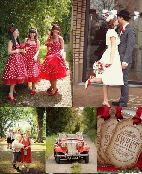 Les mariées pin up / rockabilly vous êtes là ? - Mode nuptiale - Forum Mariages.net 50s Wedding Theme, 50s Wedding, Red Weddings, Rockabilly Wedding, Red Wedding Theme, 1950s Wedding, Rustic Wedding Decorations, Wedding Red, Red Theme