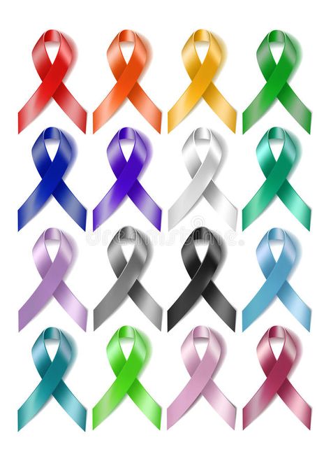 Colorful awareness ribbons vector illustration Color Meanings, Awareness Ribbons, Stock Illustration, White Background, Brain, Stock Vector, Vector Illustration, Ribbon, Rainbow