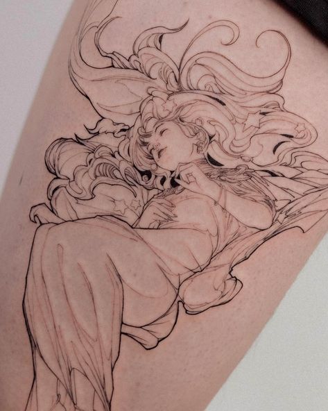 Art Nouveau Medusa Tattoo, Art Nouveau Flower Design, Female Bust Tattoo, Art Nouveau Vines, Pre Raphaelite Tattoo, How To Draw Art Nouveau Tutorials, Art Nouveau Back Tattoo, Art Nouveau Tattoo Woman, Line Art Face Tattoo