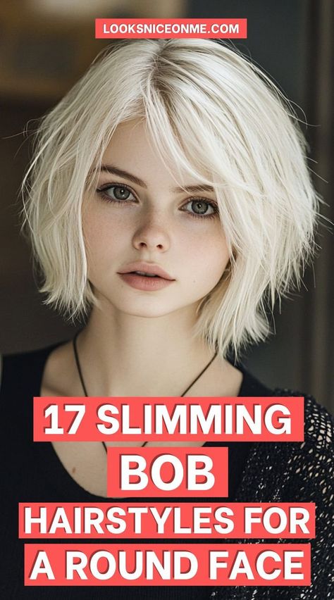 Looking for a bob that flatters a round face? Try these styles with sharp angles, face-framing layers, and side-swept bangs that create a lengthening effect. #FaceShapeHairstyles #BobHaircut Cute Bobs For Round Faces, Most Flattering Haircut For Round Face, Round Faces With Short Hair, Bob For Round Face Short, Short Bob Haircuts With Side Bangs, Short Hair For Fine Hair And Round Face, Bobs With Face Framing Layers, Textured Bob With Side Bangs, Layered Bob With Side Swept Bangs