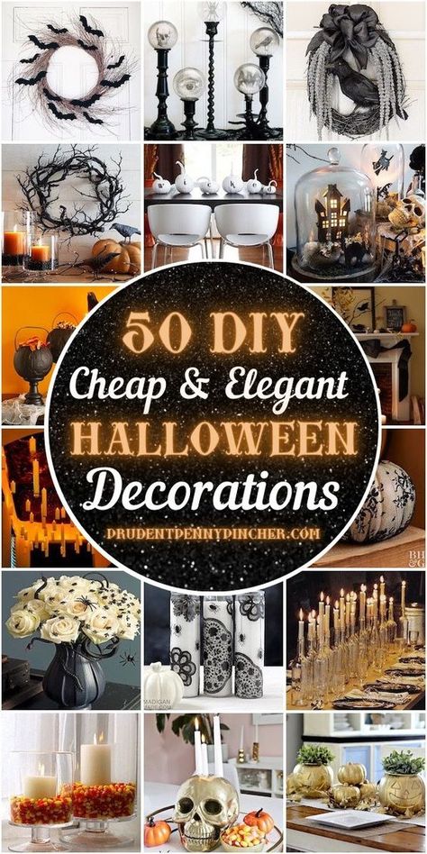 Throw a sophisticated halloween party on a budget with these cheap and elegant halloween decorations. From classy halloween centerpieces and table decor to spooky DIY halloween wreaths, there are plenty of easy halloween decor ideas for the home to choose from. Halloween Decor Budget, Classy Diy Halloween Decor, Halloween Crafts Easy Diy, Halloween Decorations For Tables, Halloween Party Cheap Decorations, Halloween Thrift Decor, Halloween Work Party Decorations, Halloween On A Budget Decor, Halloween Party Ideas Decorations Table