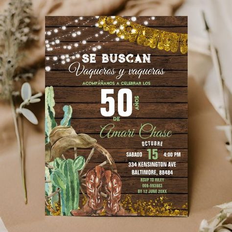 $2.09 | Elegant Texas Cactus Wood Adult Mexican Birthday - gold spanish western cowboy birthday, texas cactus southwestern adult birthday, rustic wood mexican birthday invite, 50th spanish fiesta birthday invite, fiesta cactus desert birthday invite, se buscan spanish cowboy birthday, southwestern cowboy 50th birthday invite, rustic wood cowboy cactus birthday, gold southwestern texas fiesta party, desert spanish 50th texas birthday Vaquero Theme Party, Texas Cactus, Western Invitations, Wood Invitation, Mexican Birthday, Adult Birthday Invitations, Fiesta Birthday, Cowboy Birthday, Happy Party