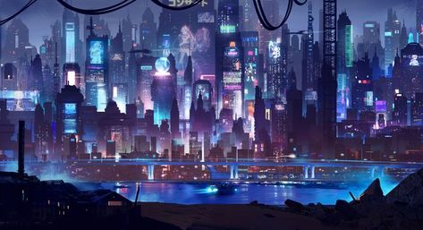 Kingdom Hearts Worlds, Concept Vehicles Sci Fi, Sci Fi City, Scenery Photography, Cyberpunk Aesthetic, Graphic Poster Art, Cyberpunk City, Arte Cyberpunk, Scene Art