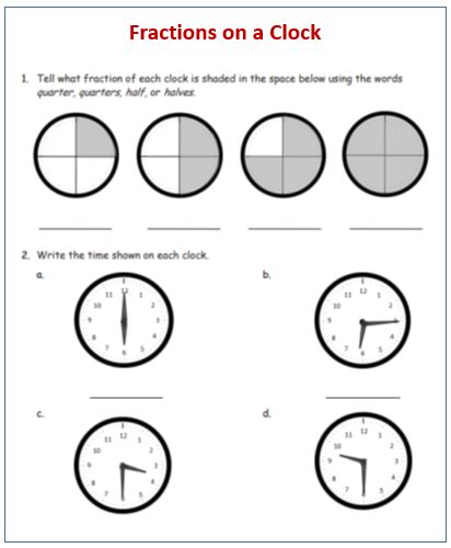 Fractions on a Clock Time To The Half Hour, Clock Worksheets, Paper Clock, Telling Time Practice, Adding Fractions, Time Worksheets, Fractions Worksheets, Time Tracker, 2nd Grade Worksheets