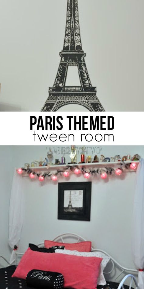 Bedroom Black Theme, Paris Bedroom Ideas For Teens, Paris Theme Bedroom, Paris Themed Bedroom Decor, Paris Girls Bedroom, Paris Room Decor, Bedroom Makeover Diy, Paris Themed Bedroom, Behr Ultra