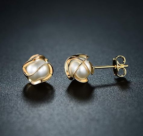 Knot Stud Earrings, Knot Studs, Womens Earrings Studs, Yellow Gold Earring, Flower Earrings Studs, Flower Studs, Pearl Stud Earrings, Gold Plated Earrings, Pearl Studs