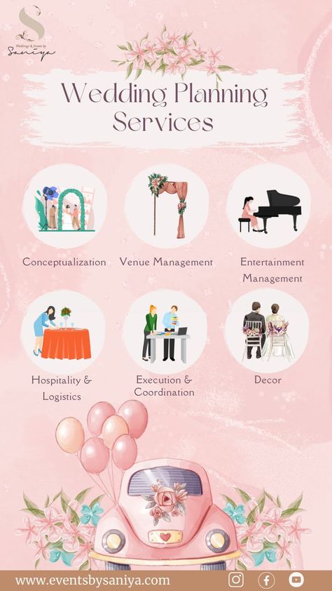 Wedding planning services by Events by Saniya in Dubai Event Planning Poster, Event Planner Branding, Event Planning Board, Wedding Planning Checklist Detailed, Event Planning Brochure, Wedding Planner Business Card, Event Planning Branding, Event Planning Organization, Event Planning Career