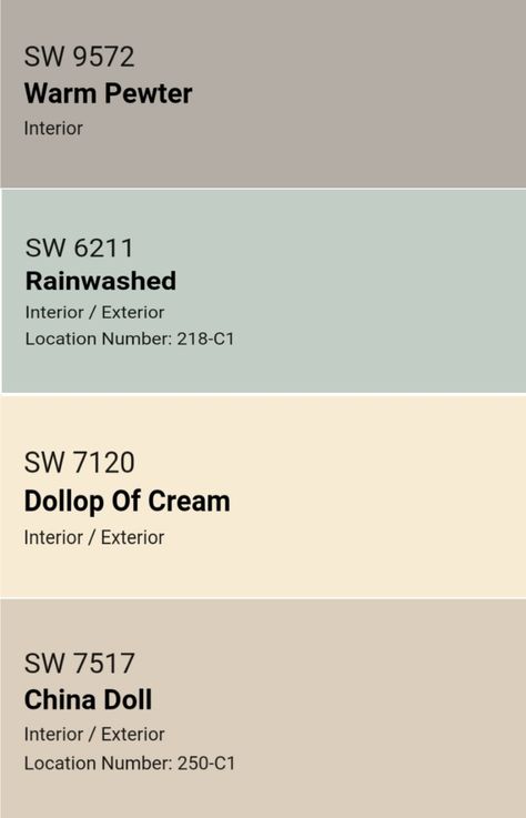 Sherwin Williams China Doll, Farmhouse Color Palette, Farmhouse Color, Farm House Colors, China Doll, Cedar City, Paint Color Palettes, China Dolls, Paint Colours