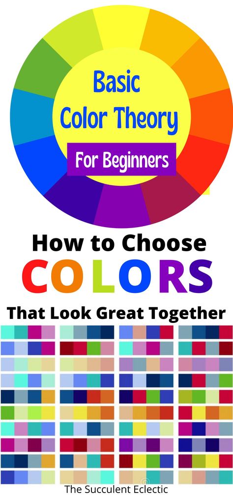 Do you have a natural flair for color? If you don't, color theory will help you look like you do! Whether you're coordinating an outfit, decorating a room or creating a succulent arrangement, understanding basic color theory and how to use a color wheel will help you to make color choices with confidence! #designingwithsucculents #succulentarrangements #colorfulsucculents #colorwheel #colortheory Basic Colour Wheel, Analogous Color Combinations, Color Wheel Dark Colors, Basic Color Theory, How To Use Color Theory, How To Use A Color Wheel, Four Color Combinations, Color Theory Wheel, Color Theory Shading