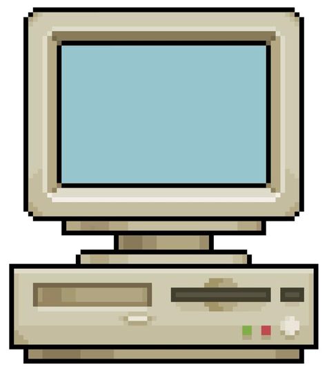 Pixel art old computer vector icon for 8bit game on white background Items Drawing, 8bit Game, Desktop Organizer Wallpaper, Computer Theme, Find My Art Style, Organizer Wallpaper, Y2k Stickers, Computer Vector, Computer Drawing