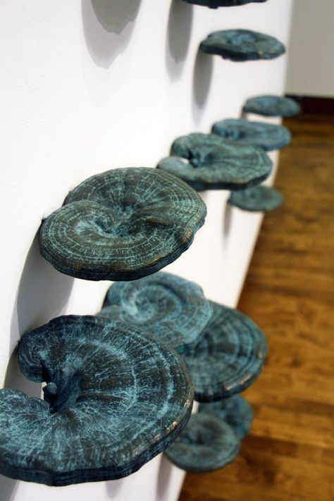 Through Bronze Mushrooms and Gilded Cicadas, Xiaojing Yan Links Chinese Legend and Nature | Colossal White Room Green Plants, Octopus Home Decor, Clay Mushroom Wall Decor, Lamp Upcycle Diy, Xiaojing Yan, Mushroom Ceramics, Clay Wall Decor, Mushroom Wall Decor, Pottery Wall Art