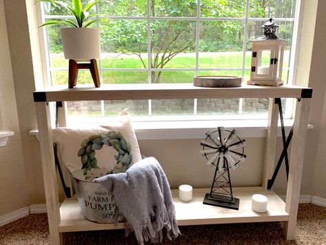 Console Table In Front Of Window Decor, Small Table In Front Of Window, Table Behind Couch In Front Of Window, Side Table In Front Of Window, Entryway Table In Front Of Window, Under Window Table Decor, Console Table Decorating By Window, Console Table By Window, Table Under Window Living Room