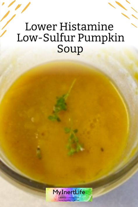 Here is a tasty lower histamine low-sulfur pumpkin soup recipe for cool fall days. When you have MCAS a lower histamine diet can help to control symptoms. This recipe works with a short-term low-sulfur diet if you are experiencing sulfur dysregulation. Low Sulfur Diet Recipes, Low Sulfur Recipes, Sulfur Foods, Mcas Recipes, Mcas Diet, Low Oxalate Diet, Oxalate Diet, Histamine Diet, Low Oxalate