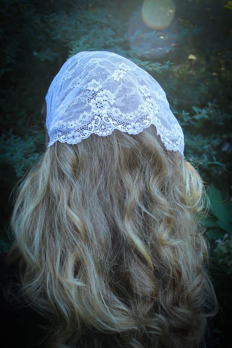 Evintage Veils~ So Soft Headwrap Embroidered Soft White Floral Lace Headband Kerchief Tie-style Head Covering Church Veil Head Coverings, Head Wrap Styles, Lace Headband, Lace Headbands, Wide Headband, Tie Styles, White Eyelet, Eyelet Lace, Head Wrap