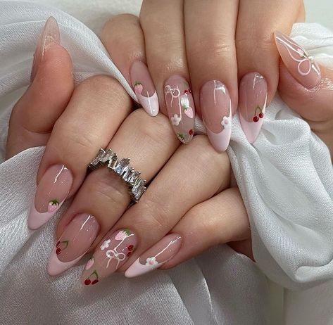 Cute Simple Nails, Cherry Nails, Summery Nails, Girly Acrylic Nails, Pretty Gel Nails, Really Cute Nails, Classy Nails, Funky Nails, Pretty Acrylic Nails