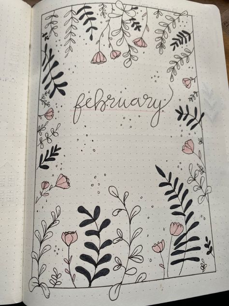 February cover page Reading Journal Cover Page, Reading Journal Cover, February Bullet Journal Cover, February Cover Page, February Reading, Journal Cover Page, February Bullet Journal, Bullet Journal Month, Bullet Journal Cover