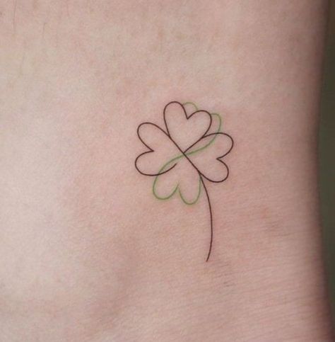 Green Heart Tattoo, Grandfather Tattoo, Side Thigh Tattoos, Forever Tattoo, Tiny Wrist Tattoos, Clover Tattoos, Single Line Tattoo, Sibling Tattoos, Fox Tattoo