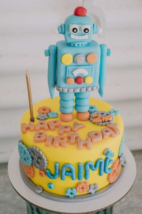 Robot Cakes, Cake Robot, Robot Cake, Robot Birthday Party, Movie Cakes, Robot Party, Robot Parts, Monster Cake, 3rd Birthday Cakes