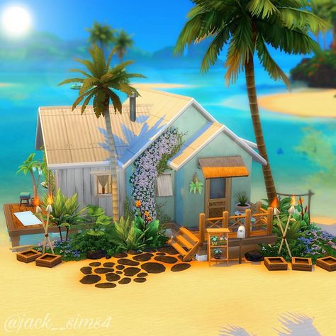 The Sims 4 Creations 💚 on Instagram: “Mermaid Beach House 🧜🏽‍♀️ 💚 1 bedroom 💚 1 bathroom 💚 $ 35 822 💚 Sulani 💚 30x20 Sul Sul 👋🏼 I swear I love Sulani with all my heart 😫❤️…” Sims 4 Beach House Floor Plans, Sulani Homes Sims 4, Mermaid Beach House, Carribean House, Sims 4 Beach House, Beach Hut Interior, Hawaiian Beach House, Sims 4 Cottage, Beach House Floor Plans