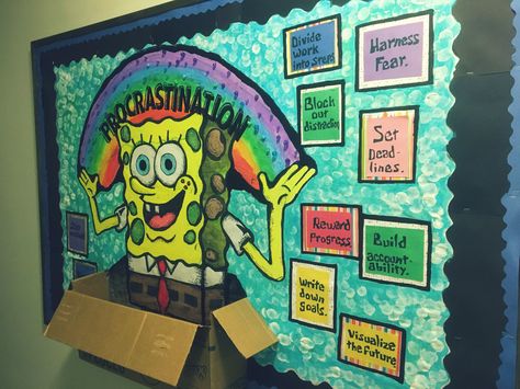 Spongebob Bulletin Board Ideas, Nickelodeon Bulletin Board, Spongebob Dorm Theme, Ra Bulletin Boards Spongebob, Spongebob Ra Board, Spongebob Classroom, Spongebob Classroom Theme, Fall Door Decs Ra, Cool Bulletin Boards