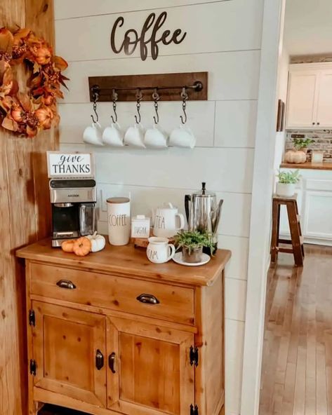 Corner Corner Coffee Bar Ideas, Farmhouse Coffee Bar Ideas, Corner Coffee Bar, Furniture Small Living Room, Metal Coffee Sign, Living Room Curtains Ideas, Room Curtains Ideas, How To Decorate Living Room, Paint Colors Living Room