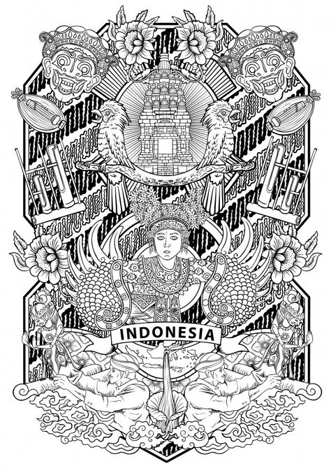 Nusantara Art Design, Biohazard Band, Vignette Art, Traditional Tattoo Illustration, Vintage Frame Design, N Logo Design, Vintage Culture, Frog Illustration, Indonesian Art