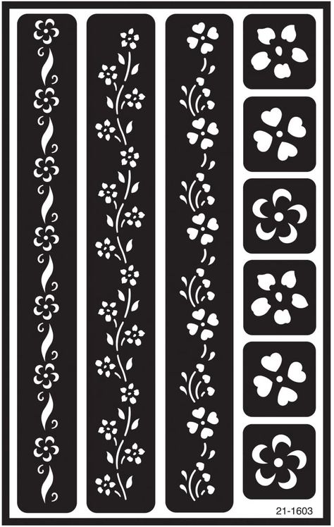 Glass Etching Stencils, Henna Stencils, Floral Borders, Reusable Stencils, Silhouette Stencil, Pola Sulam, Stencil Pattern, Stencil Patterns, Flower Border