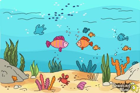 How to Draw an Underwater Scenehow to Draw an Underwater Scene - Step 10 Under Water Scene Drawing, Ocean Drawing Simple Underwater, Underwater Life Drawing, How To Draw Underwater, Underwater Drawing For Kids, Ocean Drawing Simple, Under Water Drawing, Underwater Drawing, China Panda